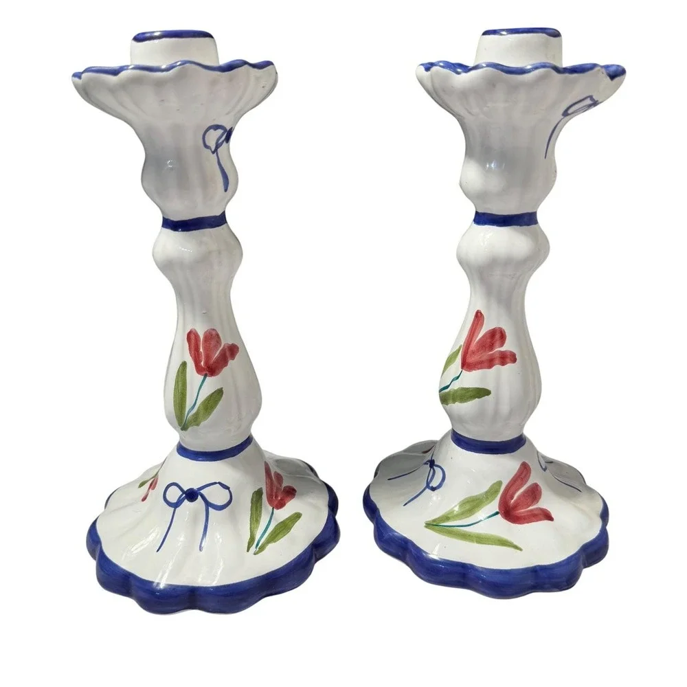 2 Hand Painted Italian Ceramic Candle Holders 9